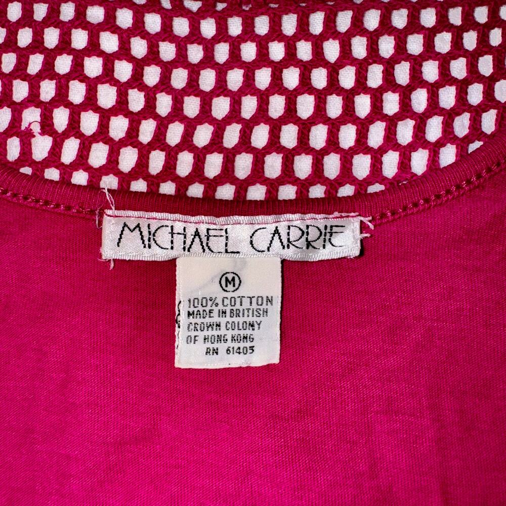 Vintage 80s Michael Carrie Fuchsia Mesh Crop Batwing Top Women's Medium Festival - Picture 5 of 16
